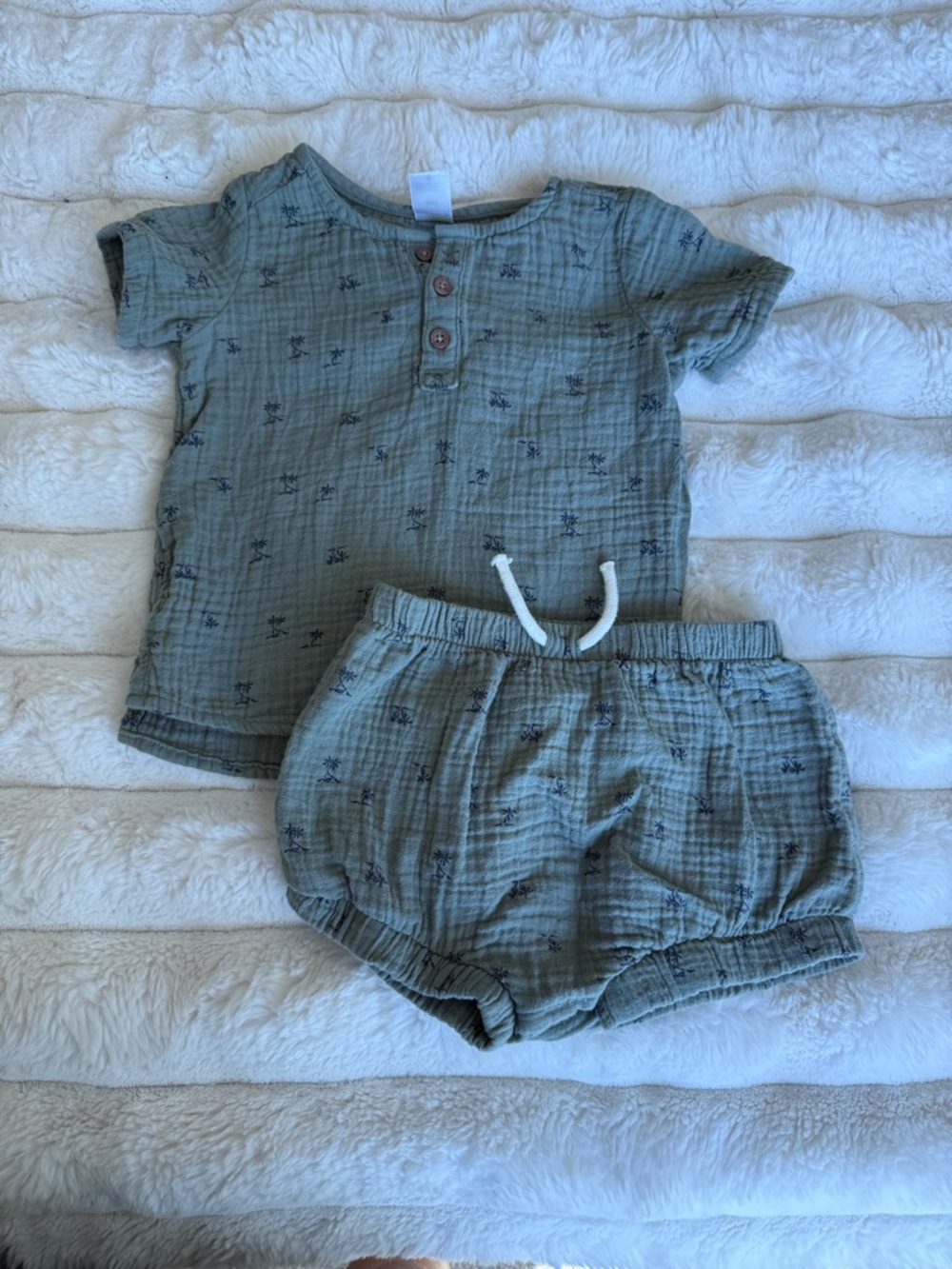 Soft Sage Muslin Baby Two-Piece Set - Shorts & Henley Top